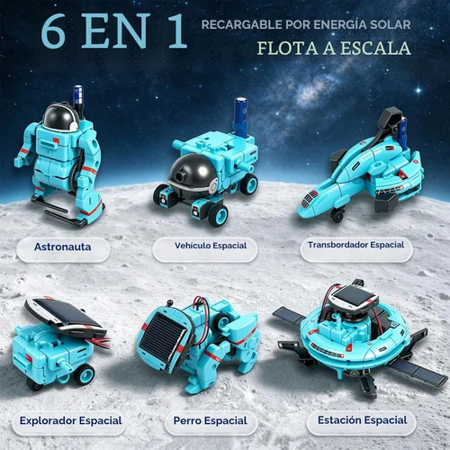 Vista 2 de STEM Education - Juguetes de robots solares para niños de 8 años en adelante, kit de ciencia de bricolaje 6 en 1, juguetes espaciales, 120 piezas