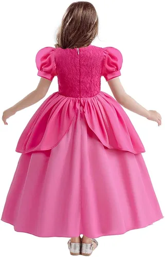 Vista 2 de EOILFM Disfraz de princesa melocotón de Halloween, vestido rosa clásico con corona de lujo, para niñas