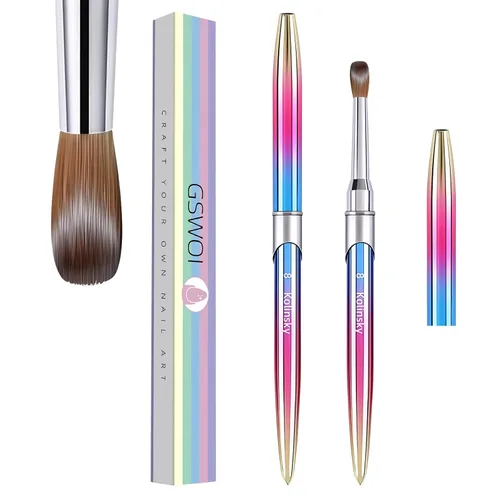 Vista 24 de Kolinsky - Brocha de uñas acrílicas 100% tamaño 8, pincel de arte de forma redonda para manicura profesional de uñas (#8, dorado)