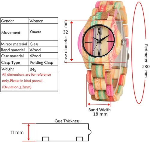 Vista 4 de Tiong Reloj de madera para mujer con correa de madera, cuarzo analógico, diseño clásico, colorido reloj de pulsera de bambú para damas, parejas..