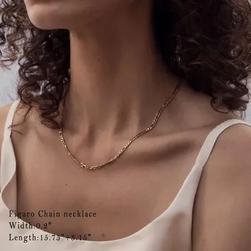 Vista 4 de Delicado collar chapado en oro en capas, cadena de serpiente, eslabones de perlas, clip de papel, cadena Figaro, flor de metal, colgante de sol