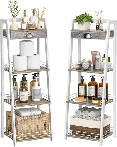 Vista 12 de keomaisyto Estantes de baño de 3 niveles con cajón de lona, estante de almacenamiento de baño, estante de almacenamiento pequeño, estante