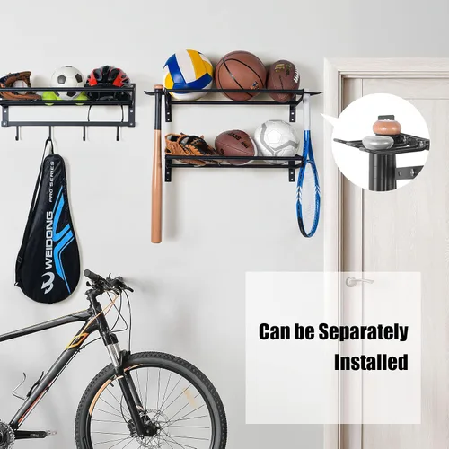 Vista 2 de XCSOURCE Organizador de equipos deportivos, estante de almacenamiento de bolas de 3 niveles con soportes para bates y raquetas, estante