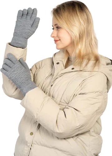 Vista 40 de Guantes de invierno cálidos para pantalla táctil para mujer, guantes térmicos de punto de lana con forro polar para clima frío