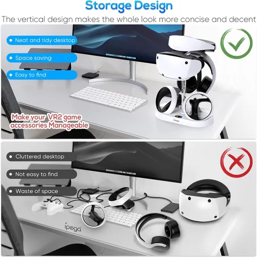 Vista 6 de Estación de carga para PS VR2 con luz RGB, soporte de carga vertical GORIXER para PSVR2, accesorios de pantalla de auriculares para Playstation VR2