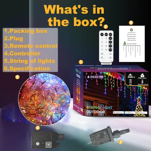 Vista 6 de Luces de Navidad de 131 pies para exteriores, 1680 luces LED impermeables con 8 modos, luz de cadena con aplicación y control remoto para Blanco