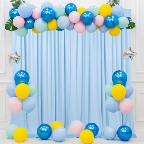 Vista 6 de Cortinas de fondo azul bebé de 10 x 9 pies sin arrugas para fiestas, cortinas de tela gruesa para fotos, para bodas, cumpleaños, baby shower