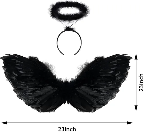 Vista 5 de Doxrmuru Vestido de ángel caído para niñas para disfraz de Halloween con alas negras