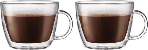 Vista 5 de Bodum 5 oz Bistro Taza para expreso de doble pared, vidrio borosilicato resistente al calor, juego de 2, transparente