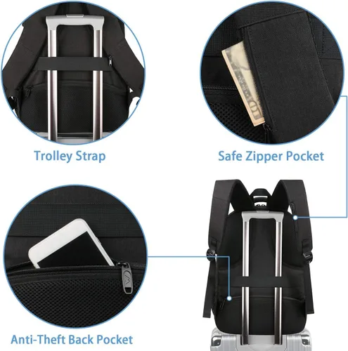 Vista 5 de Mochila para la escuela, mochila universitaria expandible de 15.6 pulgadas para niños y niñas, mochila de viaje antirrobo con puerto de carga USB