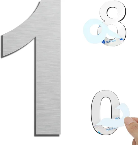 Vista 24 de Números de casa autoadhesivos – Números de puerta de acero inoxidable de 6 pulgadas para exteriores – Número de casa grande y moderno, número