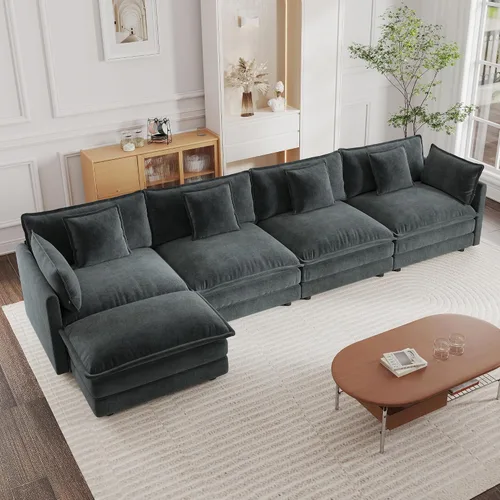 Vista 15 de mikibama - Sofá seccional modular, sofá en forma de L de 76.4 pulgadas para sala de estar, sofá cama cómodo tipo nube con otomano móvil, combinación