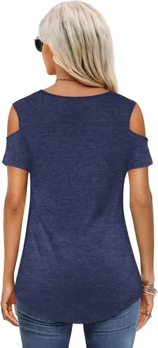 Vista 2 de Amoretu - Camisetas básicas de manga cortalarga con hombros descubiertos para mujer