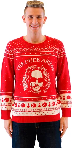 Vista 3 de The Big Lebowski The Dude Abides Ugly Christmas Sweater, Rojo