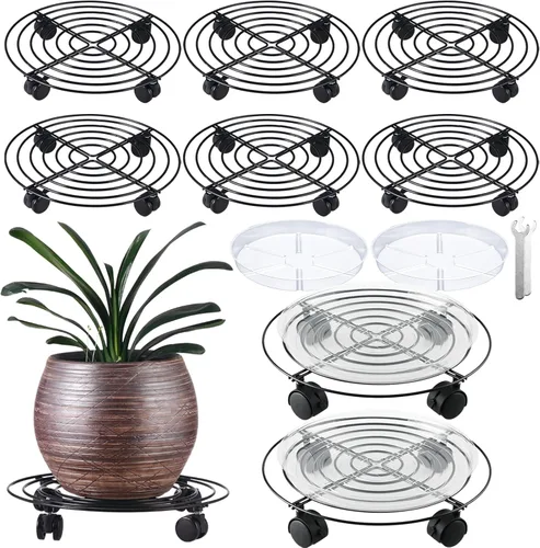 Vista 15 de 6 paquetes de 12 pulgadas de metal grande para plantas con ruedas, soportes rodantes para plantas de hierro forjado, base de rodillos para plantas
