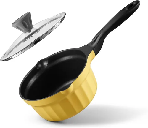 Vista 10 de BUYDEEM Sartén antiadherente de aluminio fundido, sartén de leche de calor rápido y uniforme con tapa de vidrio, compatible con todas las estufas