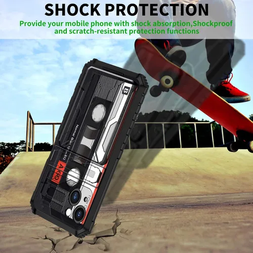 Vista 3 de Funda tipo cartera para iPhone 14 con soporte para tarjeta de crédito y soporte de doble capa de policarbonato duro de TPU suave para iPhone 14