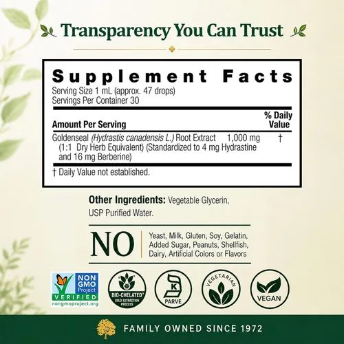 Vista 4 de Nature's Answer Goldenseal Root Suplemento a base de hierbas Apoya un sistema inmunológico saludable Sin gluten y sin alcohol 1 oz
