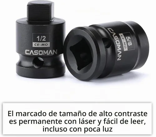 Vista 5 de CASOMAN Juego de enchufes de tubo de transmisión de 1/2 pulgada, 8 unidades, Cr-Mo, SAE, macho/hembra, 7/16", 1/2", 5/8", 9/16", unidad cuadrada