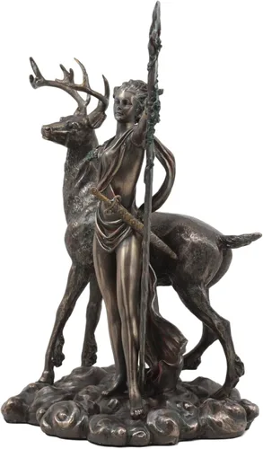 Vista 3 de Ebros Diosa griega romana de la caza Luna y naturaleza Diana con estatua de ciervo Artemisa La cazadora escultura 11.5 pulgadas de alto