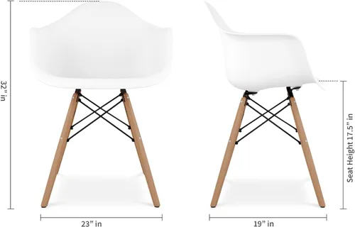 Vista 2 de Pyramid - Sillones de plástico y madera de haya de 17.5 pulgadas, color blanco (juego de 2)