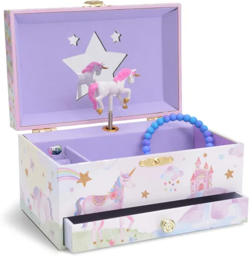 Vista 3 de Jewelkeeper Caja de almacenamiento de joyería musical para niña con bailarina giratoria, 6 x 4.65 x 3.5 pulgadas, paquete de diseño de purpurina