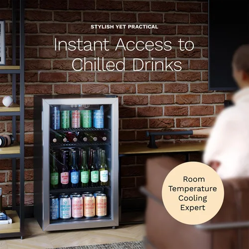 Vista 6 de hOmeLabs Refrigerador y enfriador de bebidas - Mini refrigerador de 120 latas con puerta de vidrio para soda, cerveza o vino - Pequeña máquina
