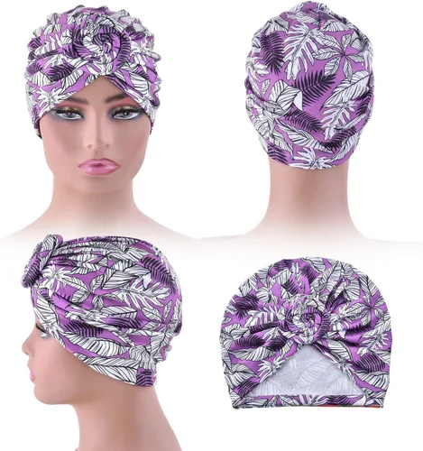Vista 5 de 6 piezas de turbante para mujer, turbantes para la cabeza para mujer, turbantes preatados con nudo torcido para mujer