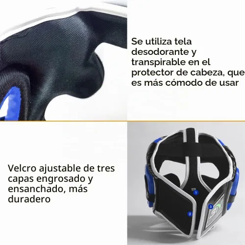 Vista 3 de Casco para boxeo MMA Training Kickboxing, equipo de cabeza para Muay Thai, Sparring, Taekwondo, Artes Marciales, Grappling, Karate Azul