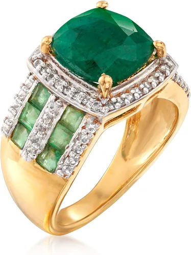 Vista 3 de Ross-Simons 370 ct tw Emerald and 40 ct tw White Topaz Ring in 18kt Gold Over Sterling