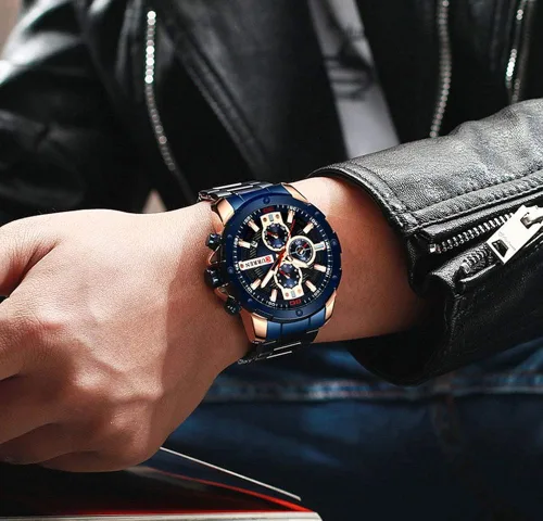 Vista 3 de Reloj de cuarzo luminoso hombre moda deporte acero inoxidable relojes 3ATM impermeable reloj cronógrafo relojes