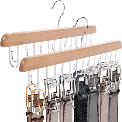 Vista 8 de JOHOUSE Organizador de cinturón para armario Max 42 cinturones, soporte de madera para sujetadores deportivos con 14 ganchos para hombres y mujeres