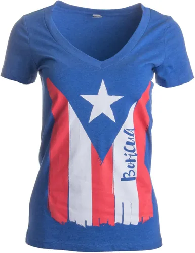 Vista 4 de BORICUA Playera cuello en V PR Puerto Rican Pride, bandera nuyoricana