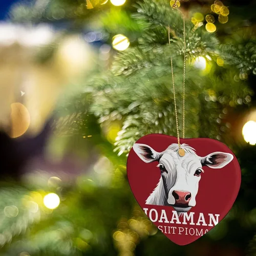 Vista 5 de Animales de granja, vaca, adorno de cerámica de Navidad, divertido adorno de árbol de Navidad, decoración de árbol de Navidad, hogar, oficina, árbol
