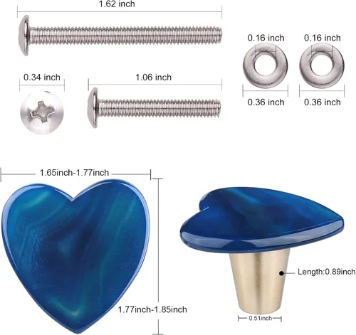 Vista 2 de Rockcloud Cajón de perilla de ágata con tornillos, mango de ágata azul en forma de corazón para armario, armario, accesorios, decoración de muebles