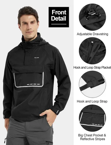 Vista 2 de KUTOOK Chaqueta impermeable para hombre con capucha reflectante, rompevientos, ligera, transpirable, con bolsillos