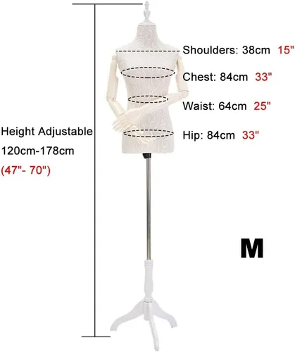 Vista 2 de White Dress Form Female Mannequin Torso, Manikin with Wooden Tripod Stand Adjustable Height 47 Inch - 70 Inch for Sewing Clothing Dress Display