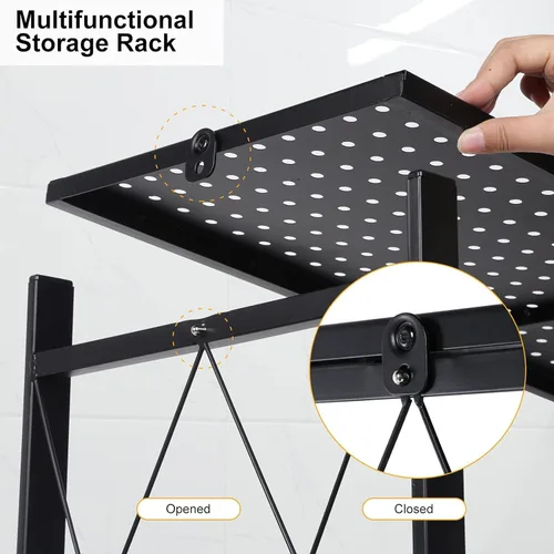 Vista 6 de YSSOA Estante de metal plegable de 3 niveles, 27.95 pulgadas de profundidad x 13.39 pulgadas de ancho x 33.85 pulgadas de alto, estantería