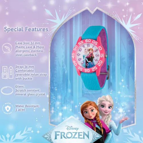 Vista 4 de Disney Frozen Watch Elsa and Anna for Kids 3-5 - Girls Frozen Watch with Purple Bezel - 3D Plastic Strap - Elsa & Anna Watches for Girls - Fun Toys
