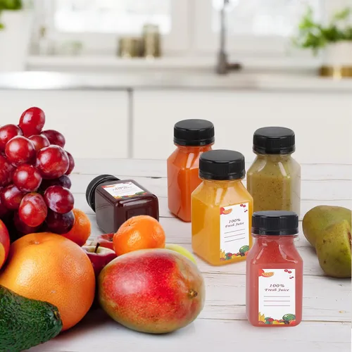Vista 6 de OBKJJ 80 unidades de botellas de jugo de 4 onzas, botellas de jugo con tapas reutilizables, botellas vacías transparentes con etiqueta, embudo