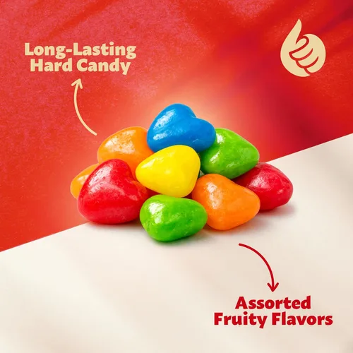 Vista 4 de Mini Candy Hearts Bolsa de 1 libra Caramelo duro de sabores de frutas surtidos Corazones de arcoíris para bufés de dulces, aperitivos