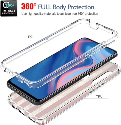Vista 3 de Funda para Huawei Y9 Prime 2019/Honor 9X/P Smart Z con protector de pantalla de vidrio templado, bonito patrón de bandera transparente para Huawei