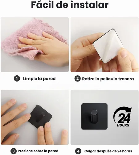 Vista 6 de xdgeLoad Ganchos para toallas de baño, 4 unidades, ganchos de pared resistentes para baños, abrigos, batas, cocina, ganchos autoadhesivos sin Negro
