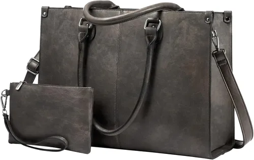 Vista 12 de LOVEVOOK - Bolsa de mano para laptop para mujer, bolsa de trabajo profesional de 15.6 pulgadas con embrague a juego, bolsa de cuero vintage