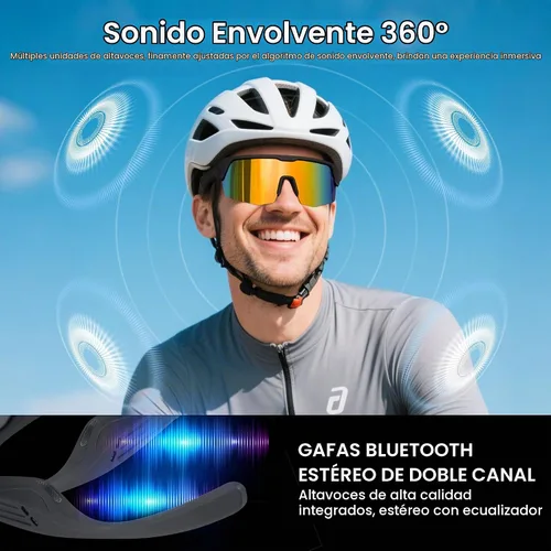 Vista 5 de Cyxus Gafas de sol deportivas inteligentes con Bluetooth UV400 para hombres Altavoces de música de oído abierto, micrófono incorporado, asistente