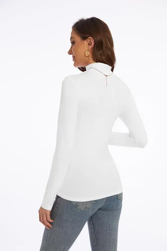 Vista 15 de Zephyrine Camisa ligera de manga larga para mujer, cuello alto, ligera, ajustada, capa base