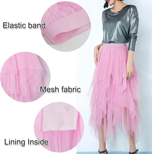 Vista 4 de Bellady Falda de tul para mujer, vestido tutú para salir de noche, falda midi para vestido de boda, fiesta, faldas formales
