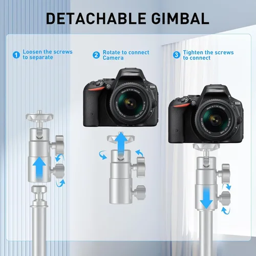 Vista 4 de Ailight TS50 Soporte para cámara, 12.6 a 53.1 pulgadas de altura, adaptador universal de tornillo de 1/4 a 3/8 pulgadas con cabezal giratorio