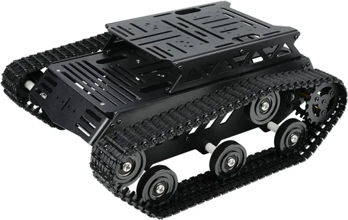 Vista 9 de Chasis de automóvil tanque con motor de engranaje de CC, chasis robot absorbente de golpes, plataforma móvil robótica de metal completo para Arduino