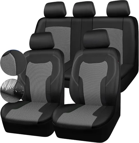Vista 9 de CAR-GRAND Fundas de asiento de automóvil de cuero solo delanteras, fundas de asiento de malla de aire transpirable, protector de asiento universal